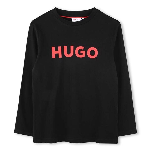 HUGO longsleeve din bumbac pentru copii culoarea negru