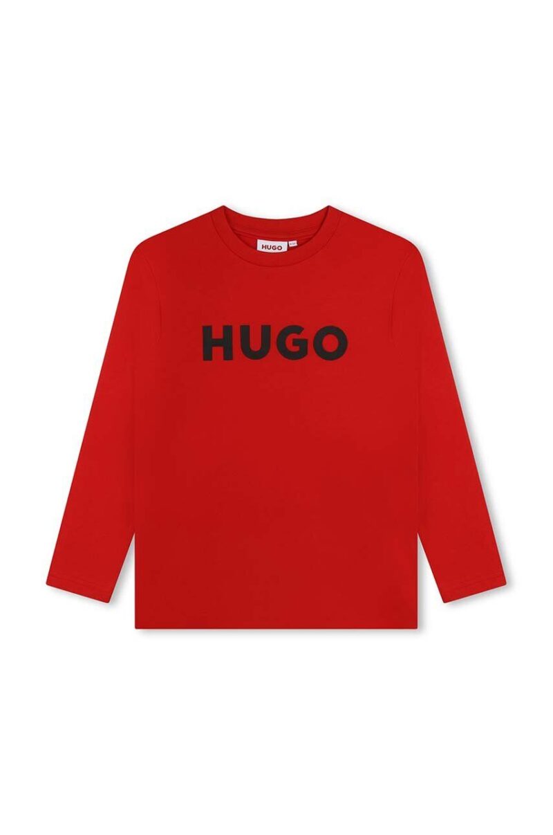 HUGO longsleeve din bumbac pentru copii culoarea rosu