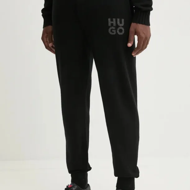 HUGO pantaloni de trening de lână culoarea negru