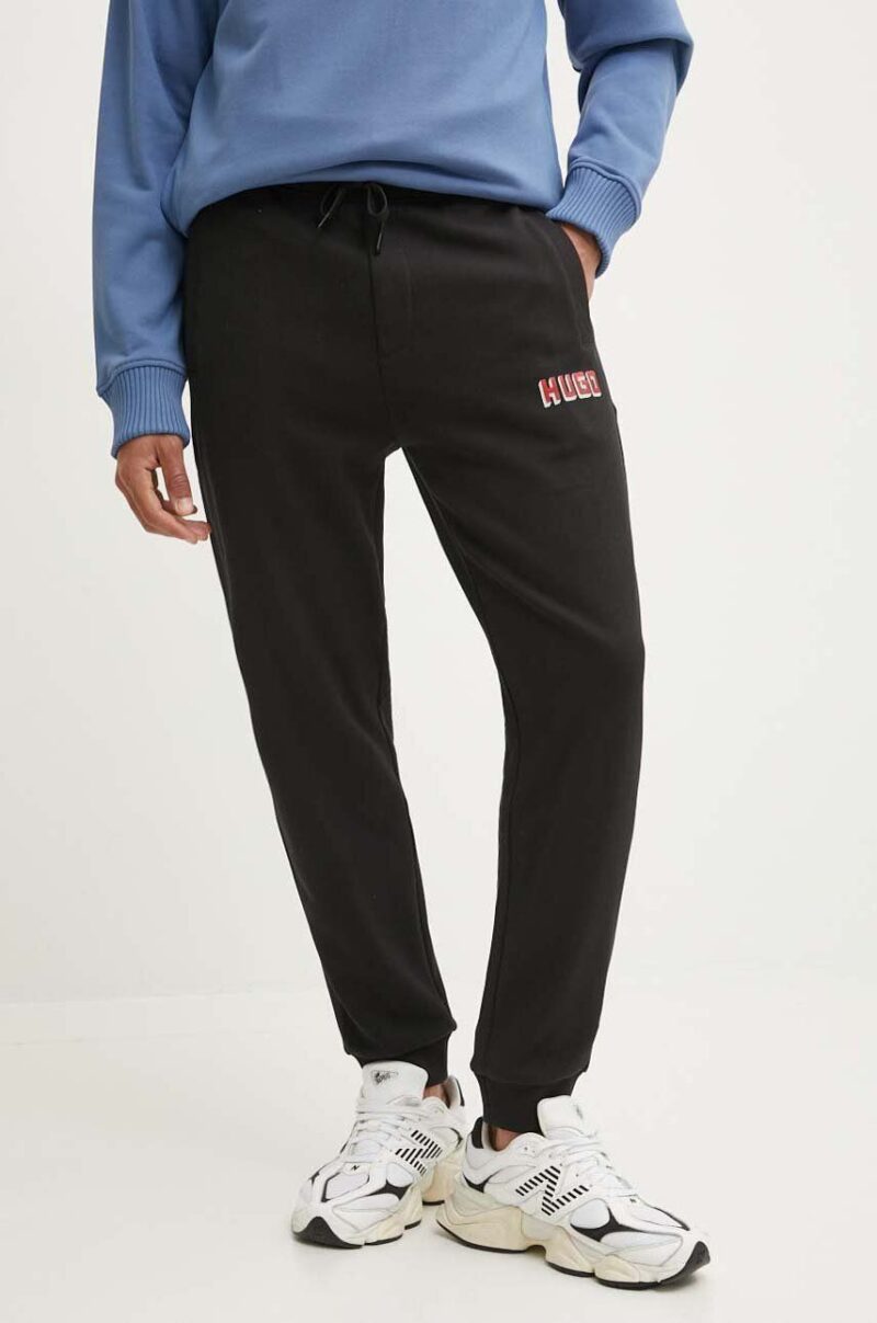 HUGO pantaloni de trening din bumbac culoarea negru