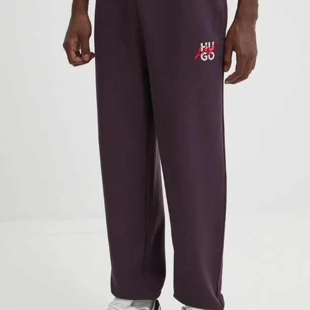 HUGO pantaloni de trening din bumbac culoarea violet