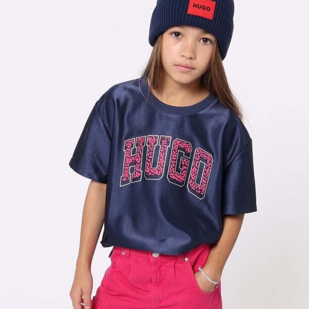 HUGO tricou copii culoarea albastru marin