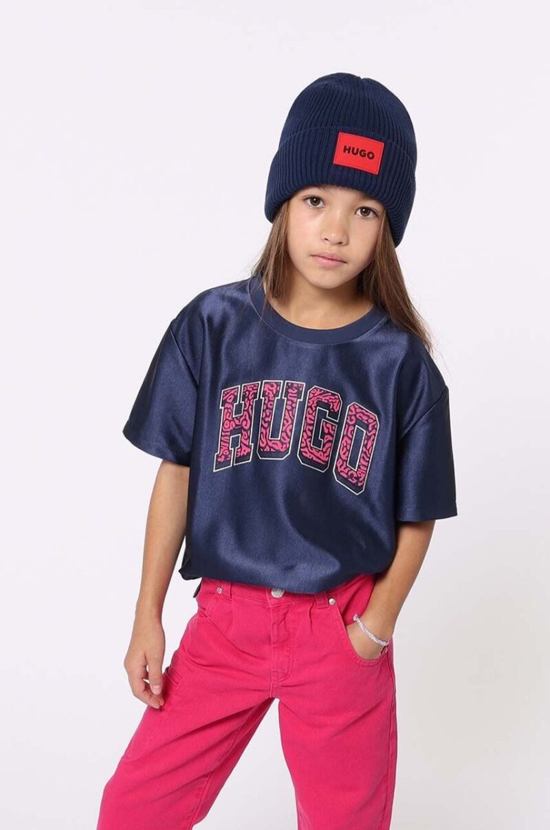 HUGO tricou copii culoarea albastru marin