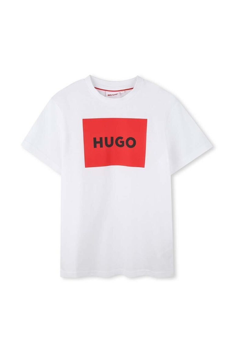 HUGO tricou de bumbac pentru copii culoarea alb