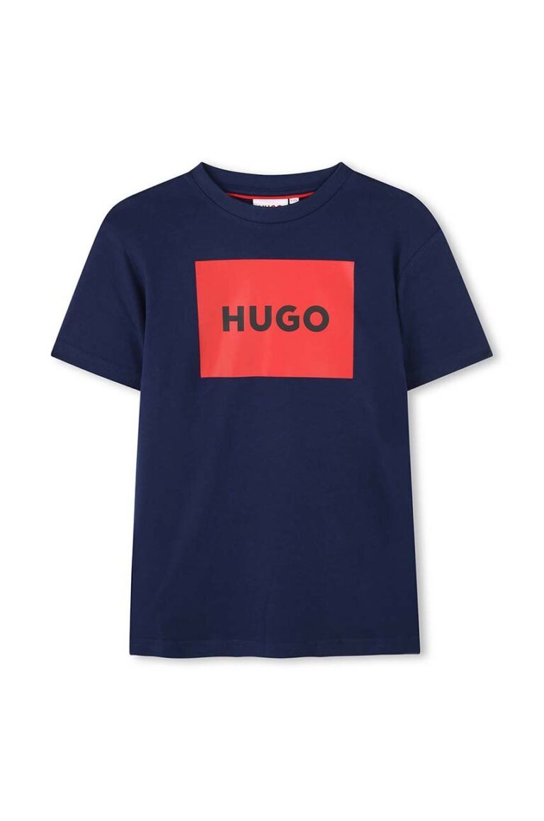 HUGO tricou de bumbac pentru copii culoarea albastru marin