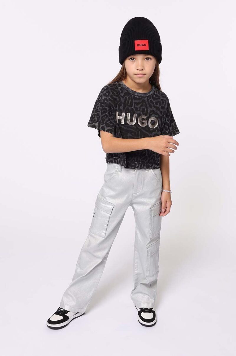 HUGO tricou de bumbac pentru copii culoarea negru