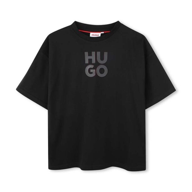 HUGO tricou de bumbac pentru copii culoarea negru