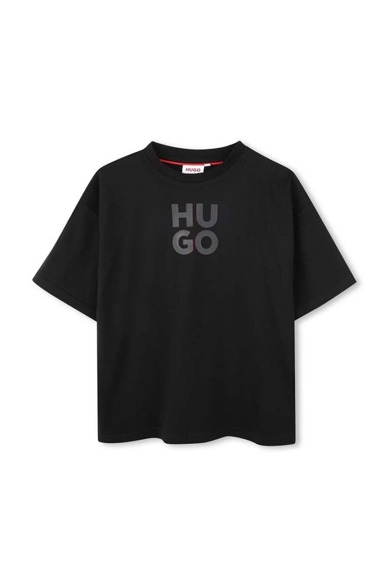 HUGO tricou de bumbac pentru copii culoarea negru