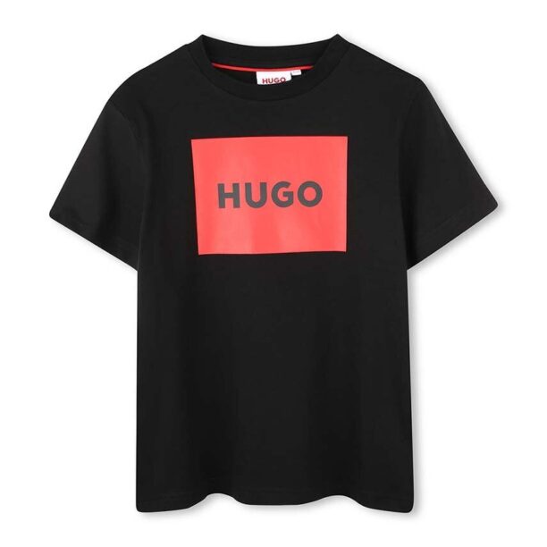 HUGO tricou de bumbac pentru copii culoarea negru