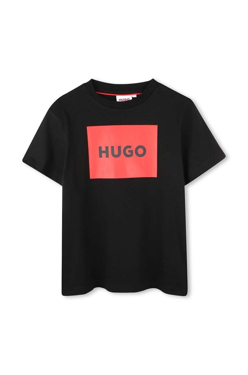 HUGO tricou de bumbac pentru copii culoarea negru