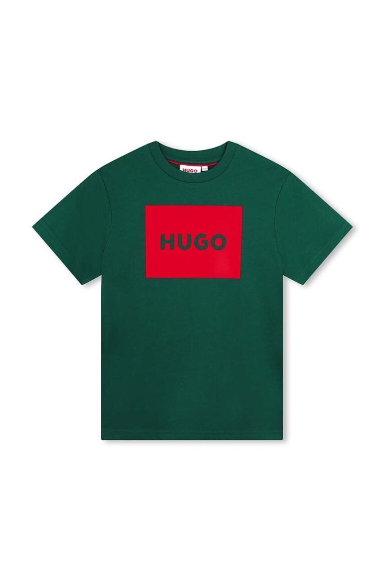 HUGO tricou de bumbac pentru copii culoarea verde