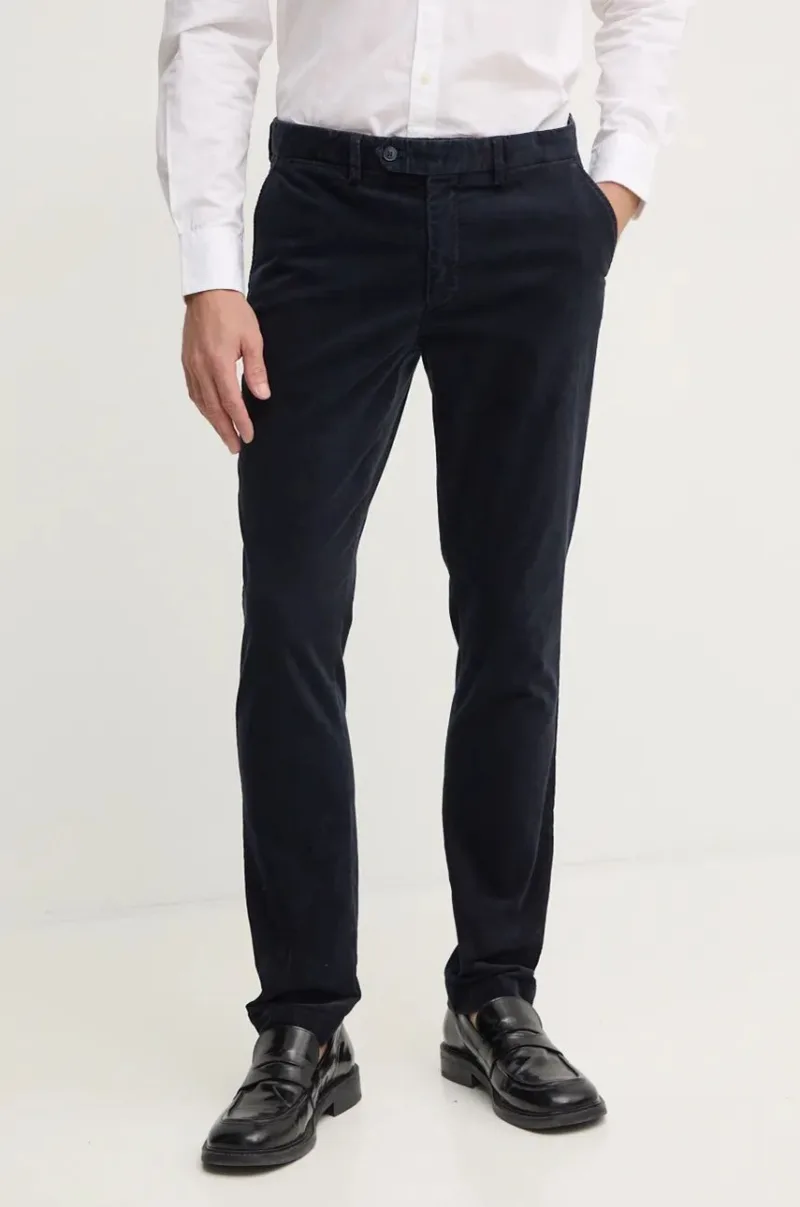 Hackett London pantaloni de catifea cord culoarea albastru marin