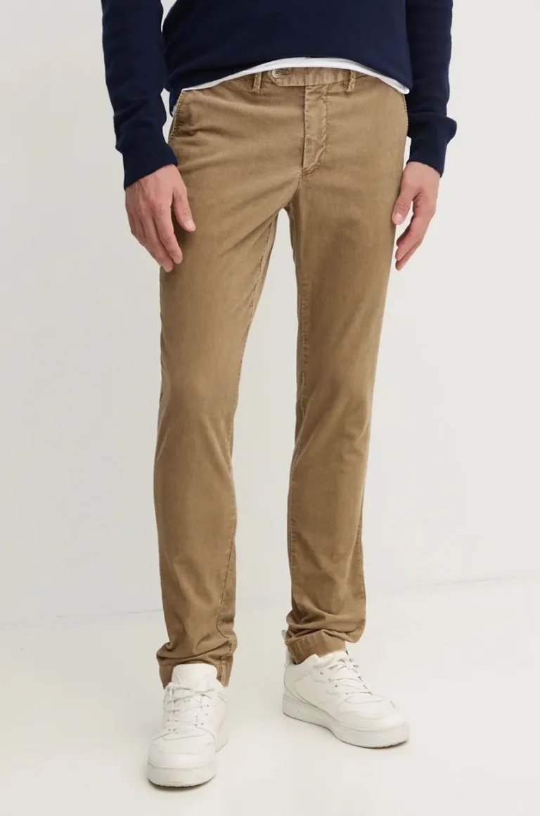 Hackett London pantaloni de catifea cord culoarea maro