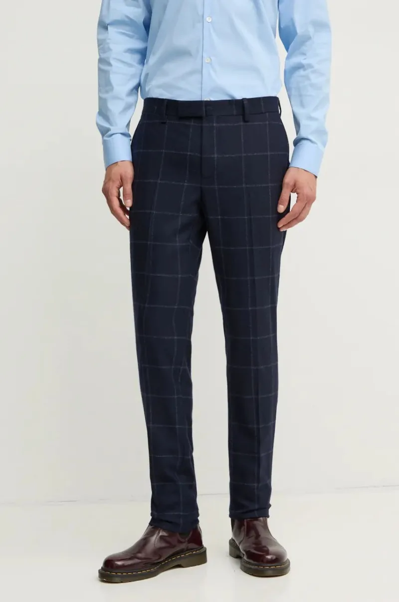 Hackett London pantaloni de lana culoarea albastru marin