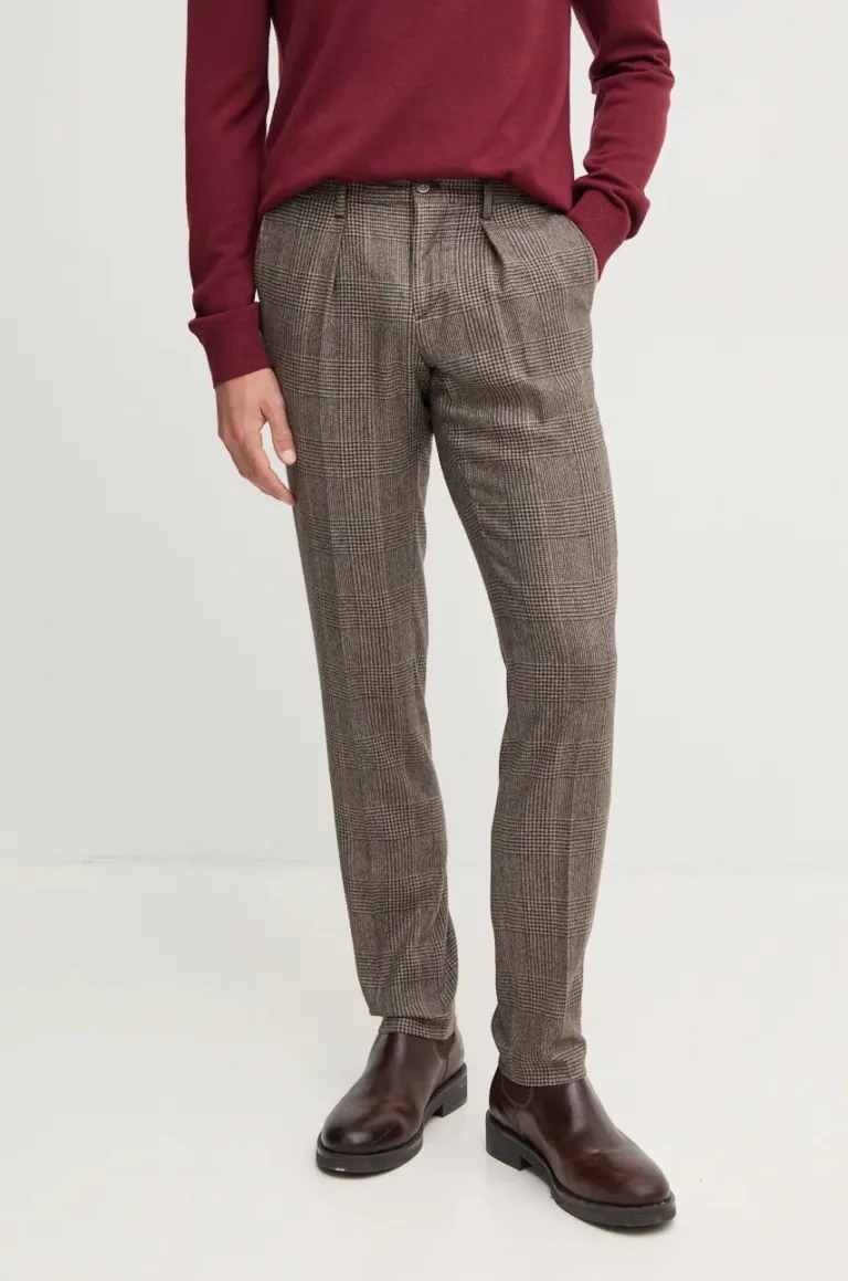 Hackett London pantaloni de lana culoarea maro