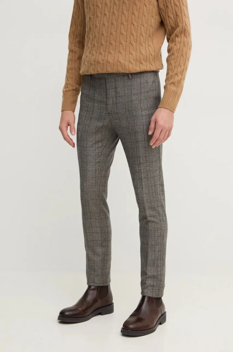 Hackett London pantaloni de lana culoarea maro