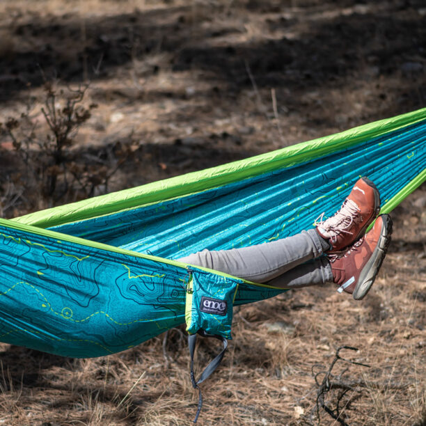 Original Hamac cu plasă de țânțari ENO DoubleNest Print - Giving Back Hammock - topo cdt/chartreuse