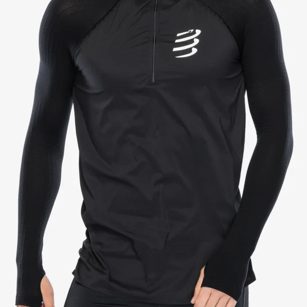 Hanorac cu fermoar Compressport Hurricane Windproof Seamless HZ Top - black