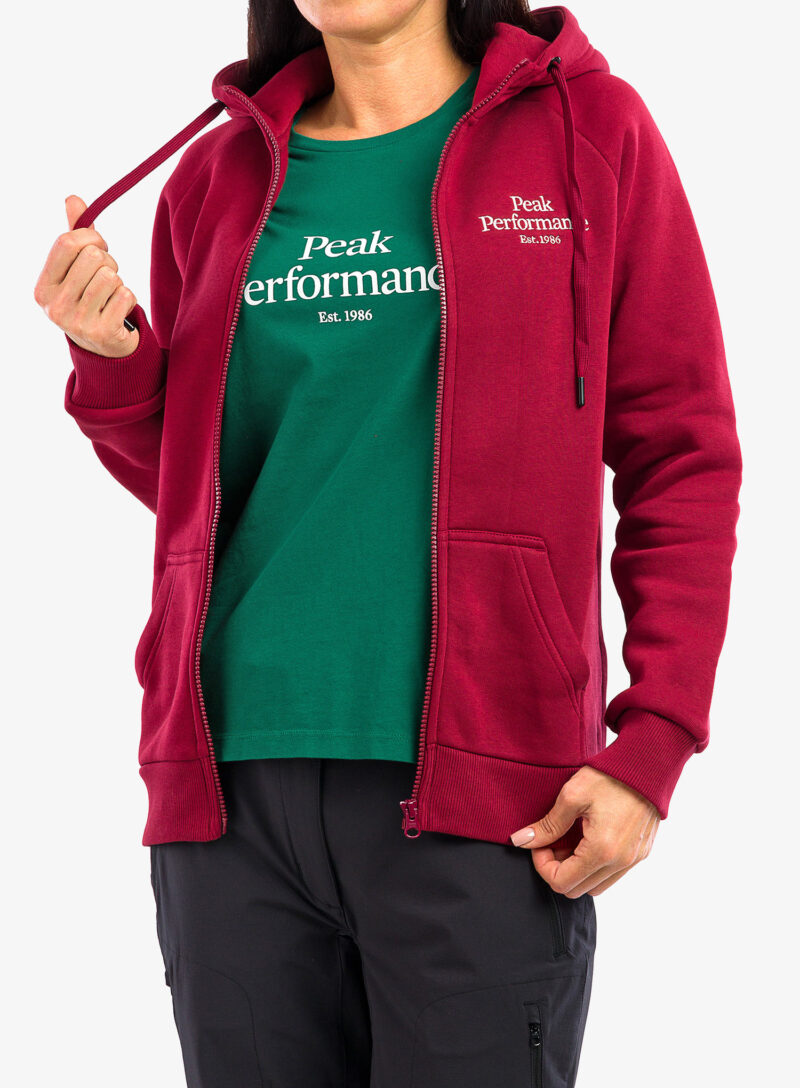 Preţ Hanorac cu fermoar femei Peak Performance Original Zip Hood - rogue red