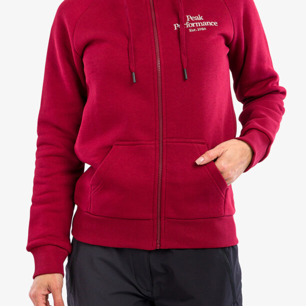 Hanorac cu fermoar femei Peak Performance Original Zip Hood - rogue red