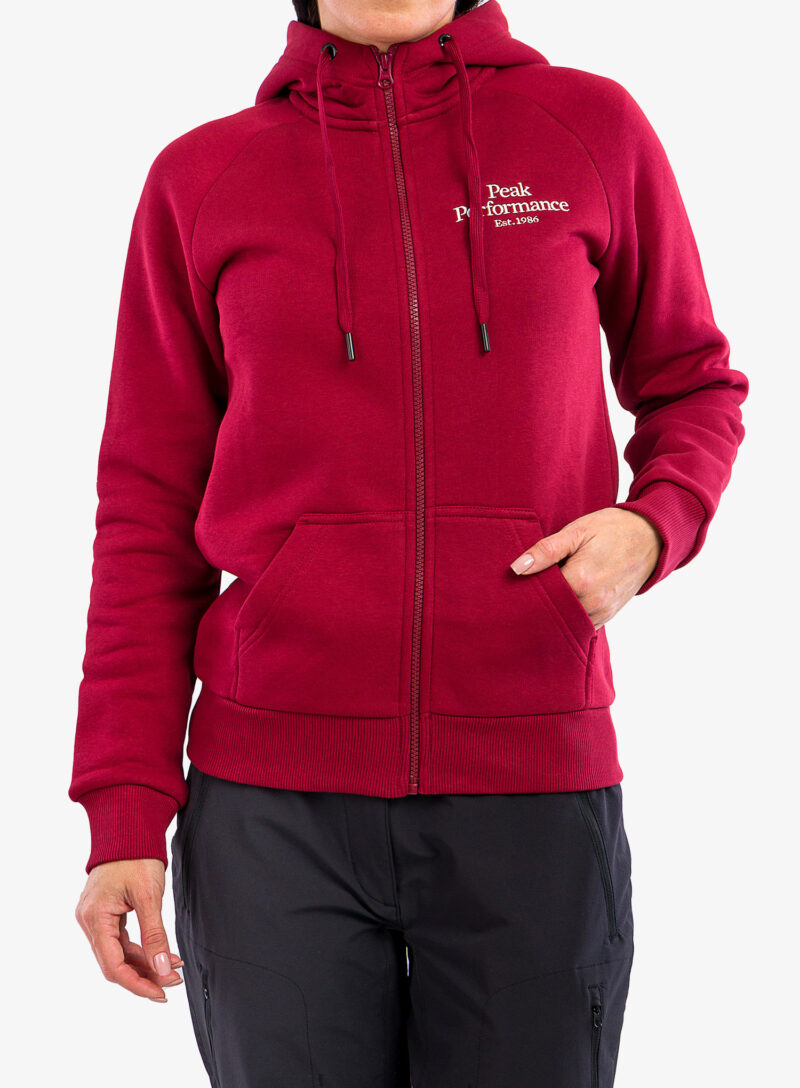 Hanorac cu fermoar femei Peak Performance Original Zip Hood - rogue red