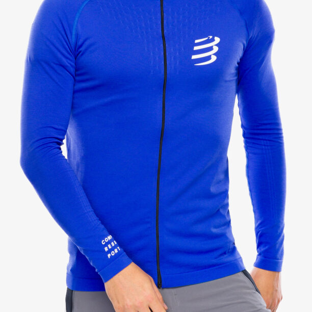 Hanorac cu gluga Compressport 3D Thermo Seamless Hoodie Zip - dazz blue