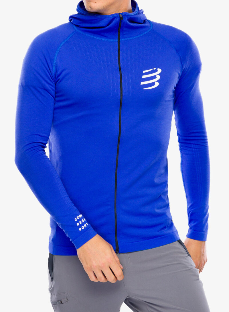 Hanorac cu gluga Compressport 3D Thermo Seamless Hoodie Zip - dazz blue