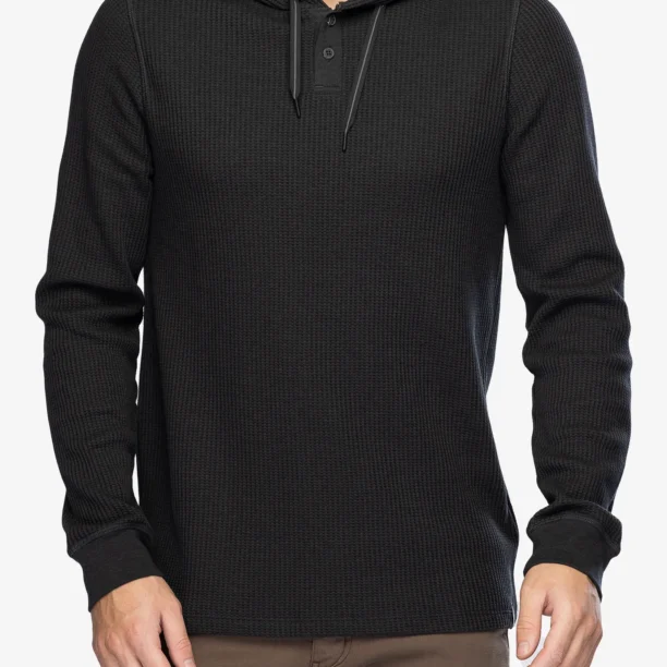 Hanorac cu gluga Smartwool Waffle Henley Hoodie - charcoal