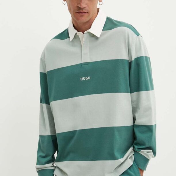 Hugo Blue longsleeve din bumbac culoarea verde