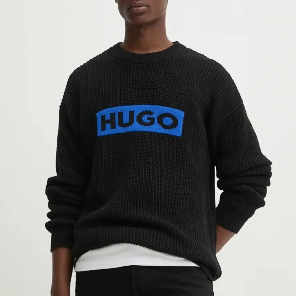 Hugo Blue pulover de bumbac culoarea negru