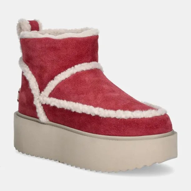 Inuikii cizme de zapada din piele intoarsa Inuikii X Coccinelle Classic Low Shearling culoarea roz