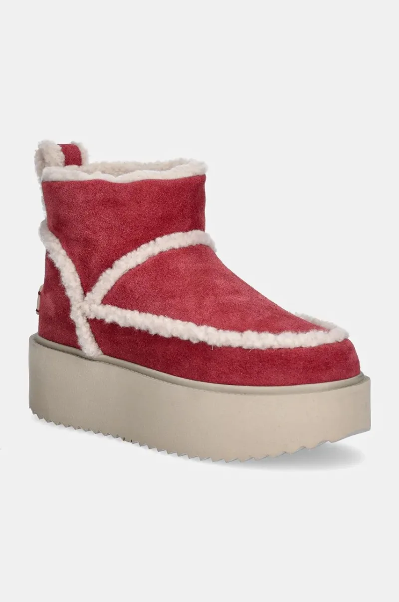 Inuikii cizme de zapada din piele intoarsa Inuikii X Coccinelle Classic Low Shearling culoarea roz