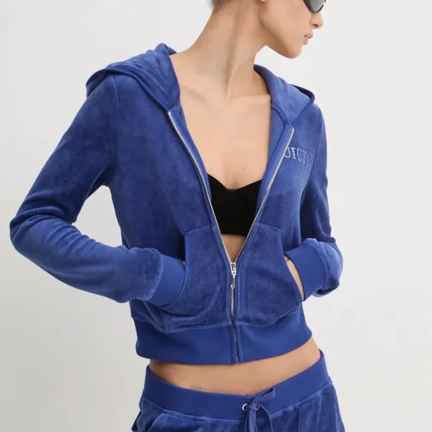 Juicy Couture bluză din velur HERITAGE CROWN ROBYN HOODIE cu glugă