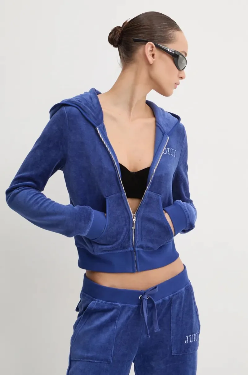 Juicy Couture bluză din velur HERITAGE CROWN ROBYN HOODIE cu glugă