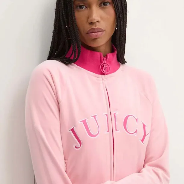 Juicy Couture bluză din velur TANYA TRACKTOP culoarea roz