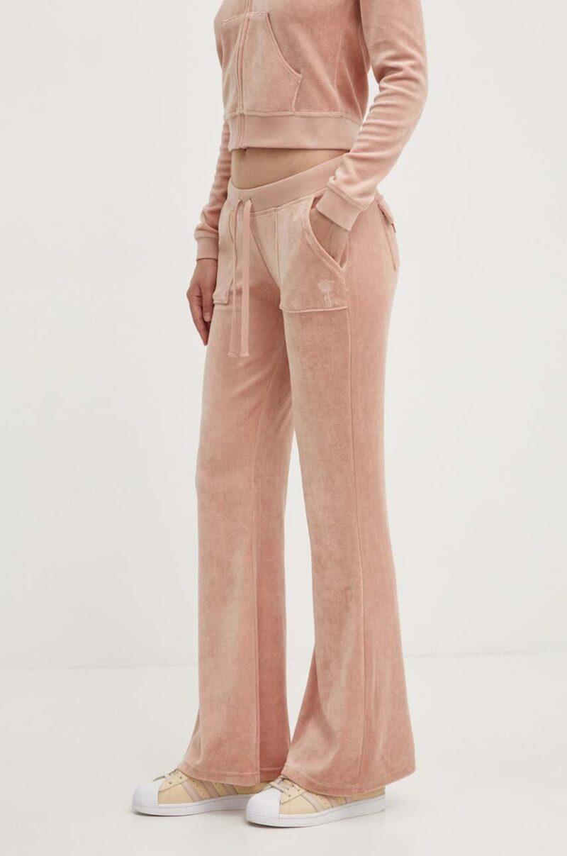 Juicy Couture pantaloni de trening din velur CAISA culoarea bej