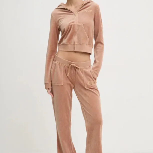 Juicy Couture pantaloni de trening din velur HERITAGE CROWN CAISA LOW RISE PANT culoarea maro