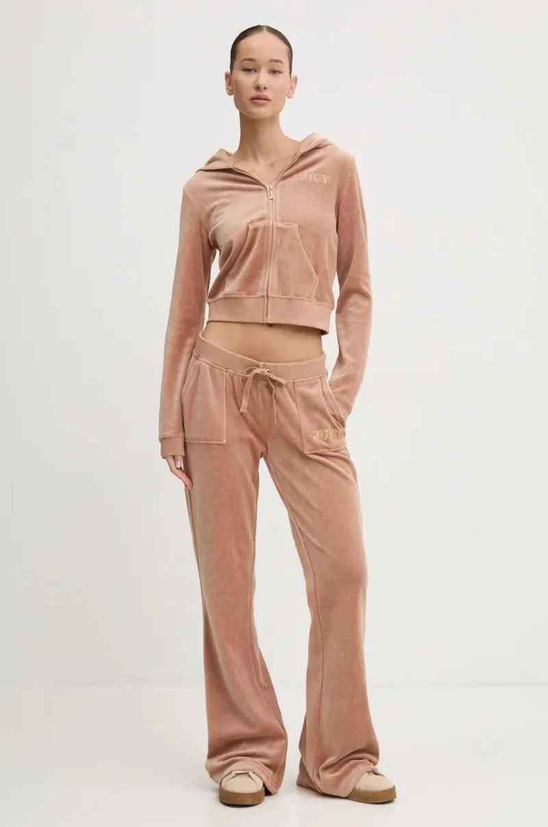 Juicy Couture pantaloni de trening din velur HERITAGE CROWN CAISA LOW RISE PANT culoarea maro