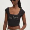 Juicy Couture tricou REGAL SQUARE NECK CROPPED TEE femei