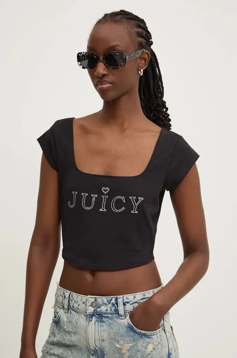 Juicy Couture tricou REGAL SQUARE NECK CROPPED TEE femei