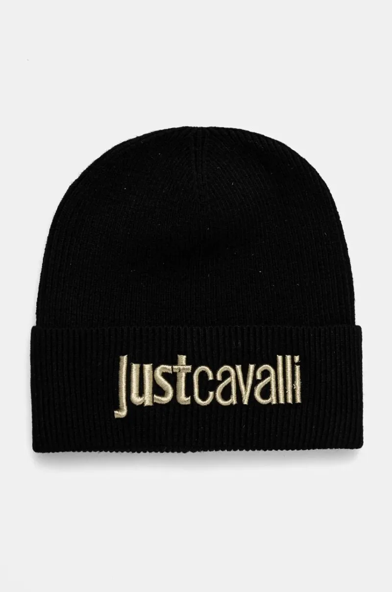 Just Cavalli caciula din amestec de lana culoarea negru