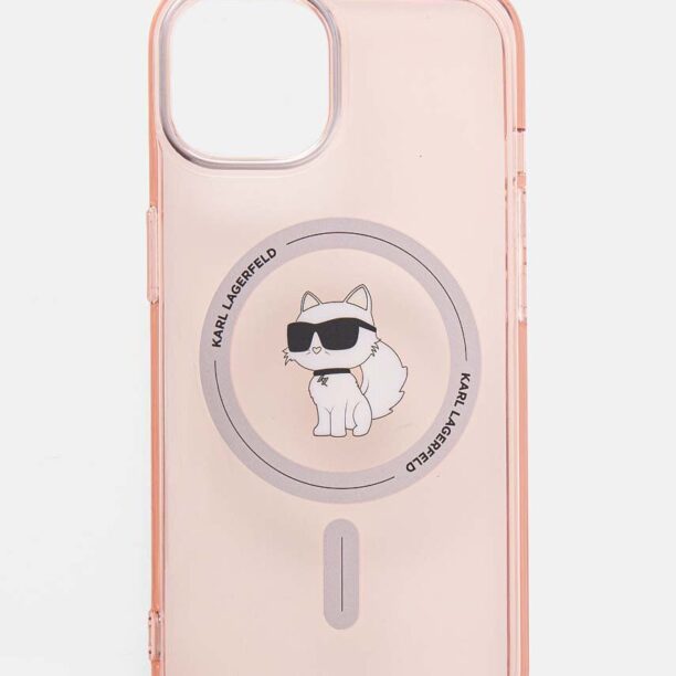 Karl Lagerfeld carcasa de telefon iPhone 14 culoarea roz