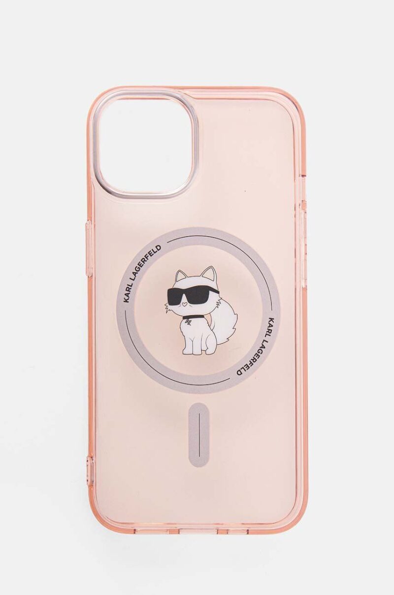 Karl Lagerfeld carcasa de telefon iPhone 14 culoarea roz