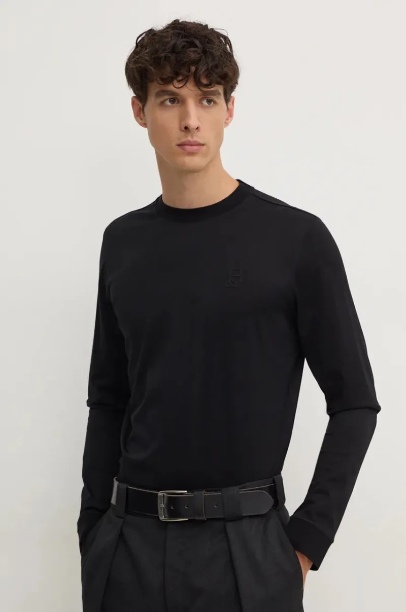 Karl Lagerfeld longsleeve din bumbac culoarea negru