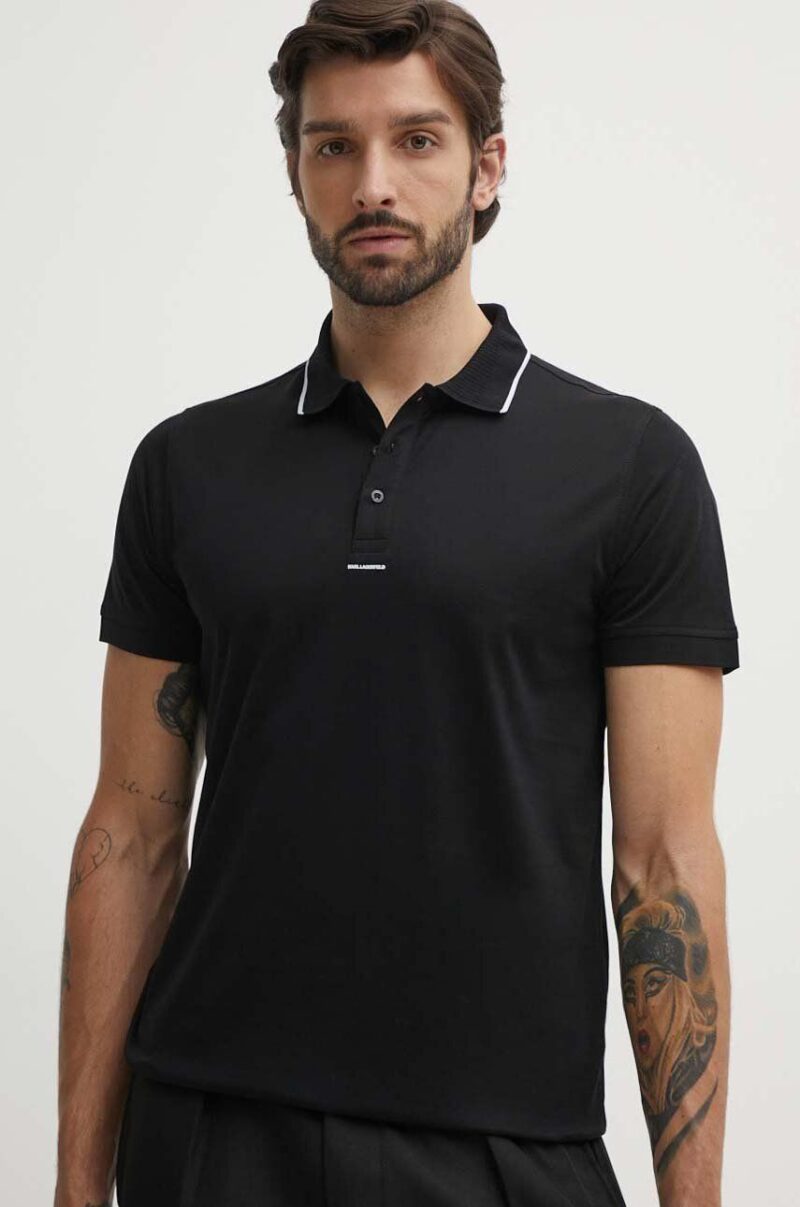 Karl Lagerfeld polo de bumbac culoarea negru