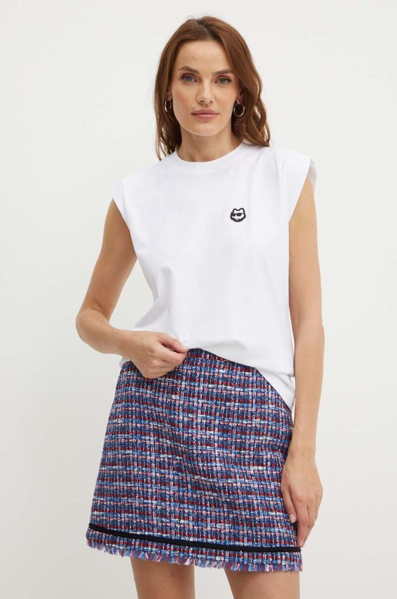 Karl Lagerfeld top din bumbac culoarea alb