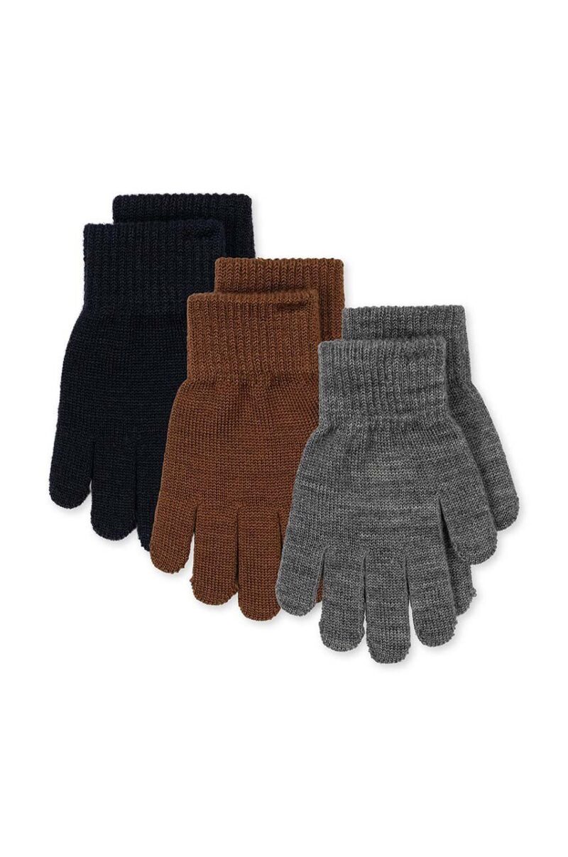 Konges Sløjd manusi cu un amestec de lana pentru copii FILLA GLOVES 3-pack culoarea gri