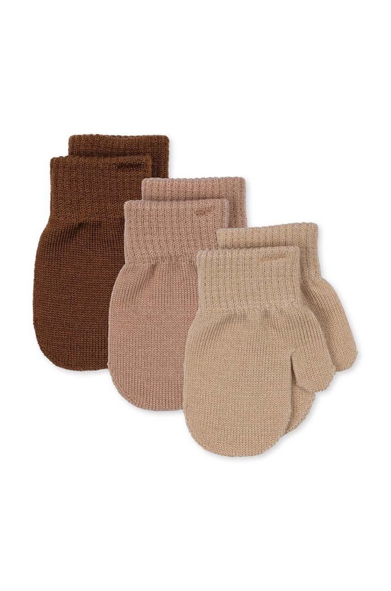 Konges Sløjd manusi cu un amestec de lana pentru copii FILLA MITTENS 3-pack culoarea bej