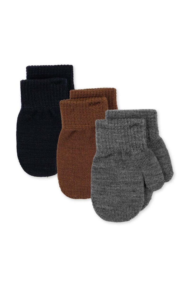 Konges Sløjd manusi cu un amestec de lana pentru copii FILLA MITTENS 3-pack culoarea gri