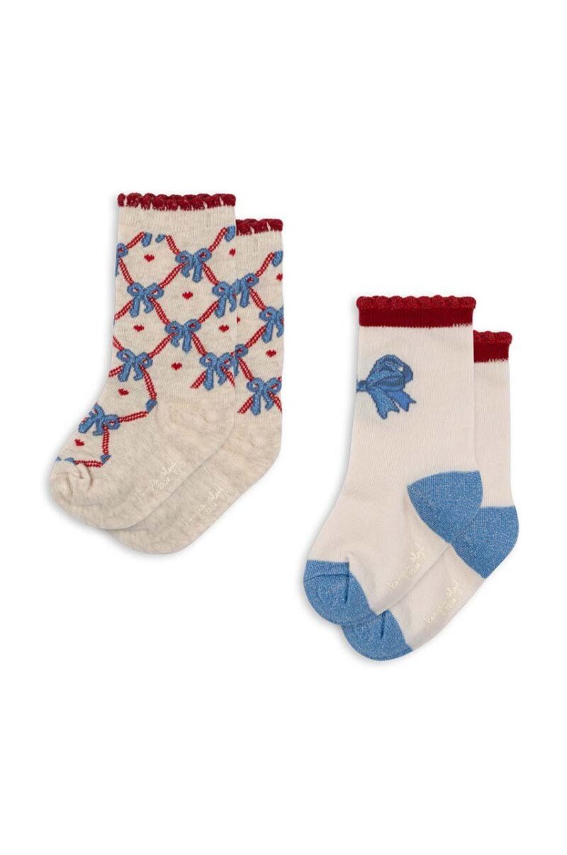 Konges Sløjd sosete copii JAQUARD BOW SOCKS 2-pack culoarea bej